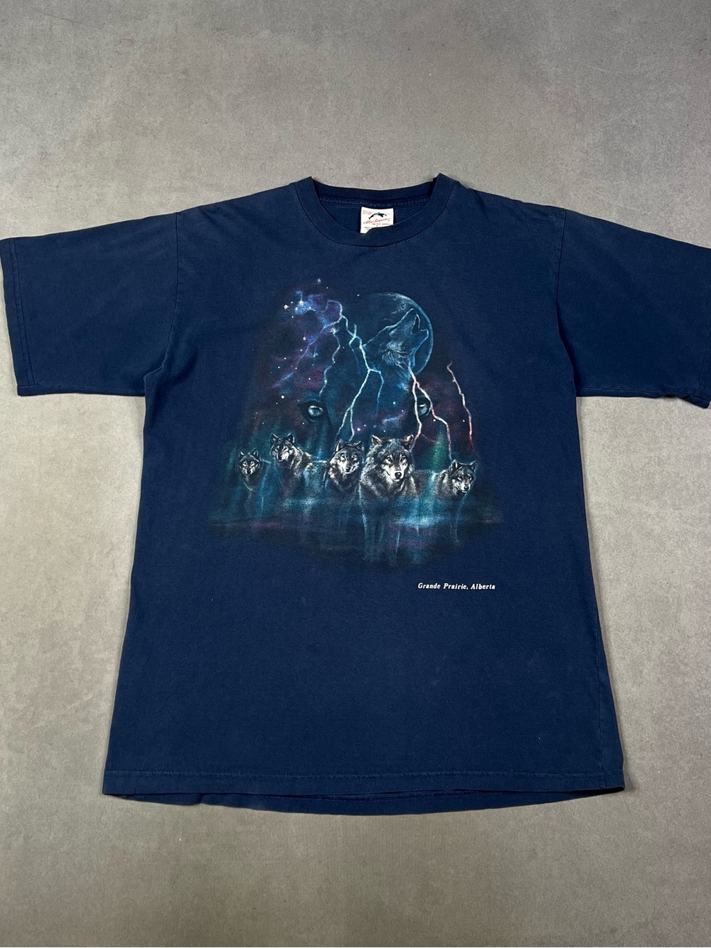 Vintage Navy Multi-Color Wolf Pack Graphic Tee Nature